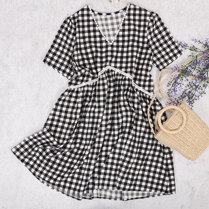 Vestido túnica delicado y suave con estampado de cuadros