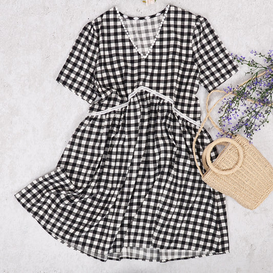 Vestido túnica delicado y suave con estampado de cuadros