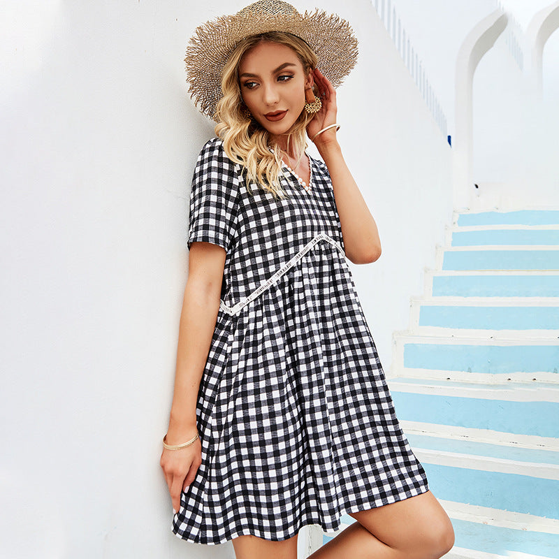 Vestido túnica delicado y suave con estampado de cuadros