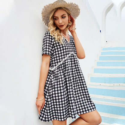 Vestido túnica delicado y suave con estampado de cuadros