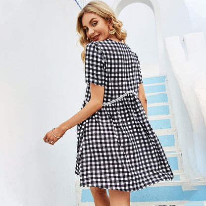 Vestido túnica delicado y suave con estampado de cuadros