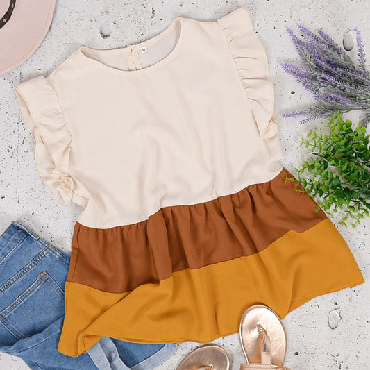 Color Blocked Ruffle Tier Top