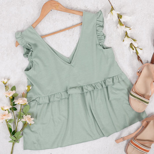 Ruffle Sleeve V-Neck Blouse
