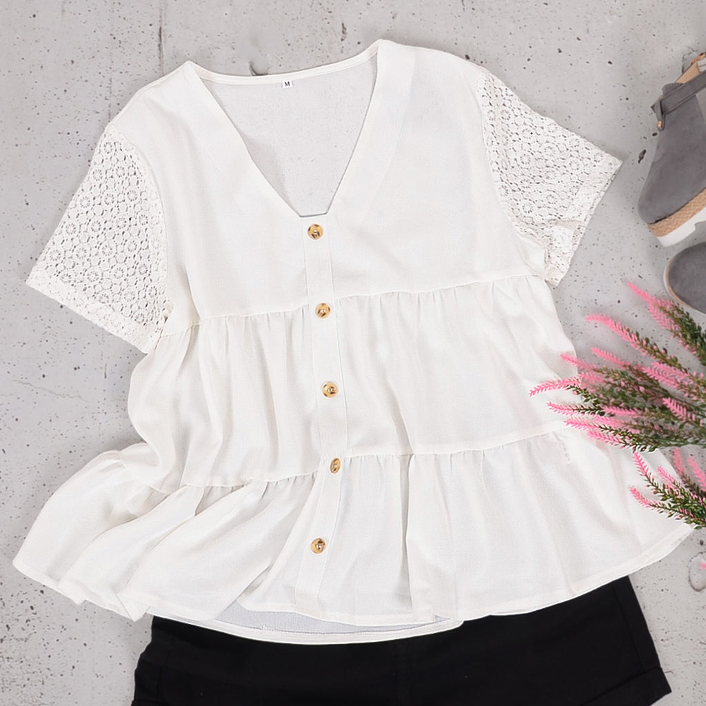 Dainty Lace Sleeve Button Top