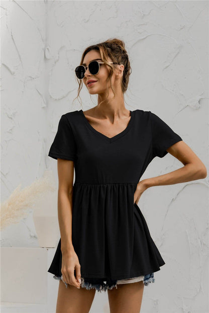 Solid Peplum Loose Fit Blouse