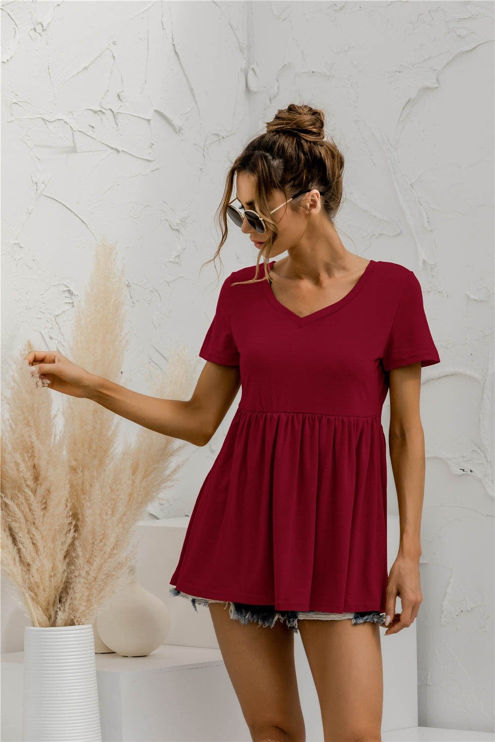 Solid Peplum Loose Fit Blouse