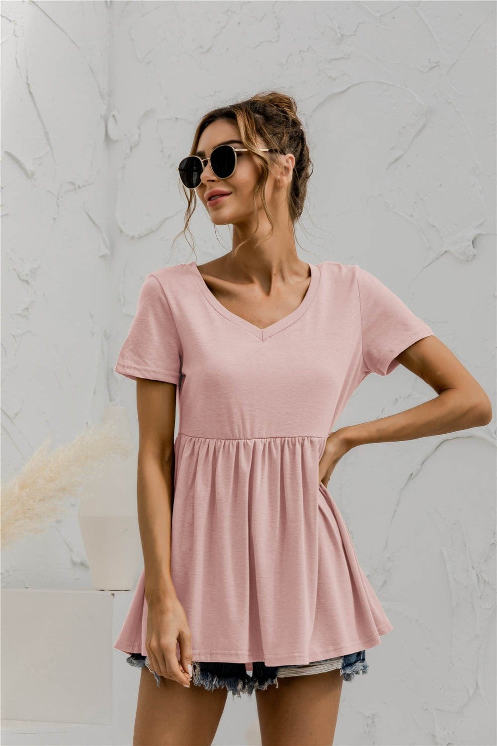 Solid Peplum Loose Fit Blouse