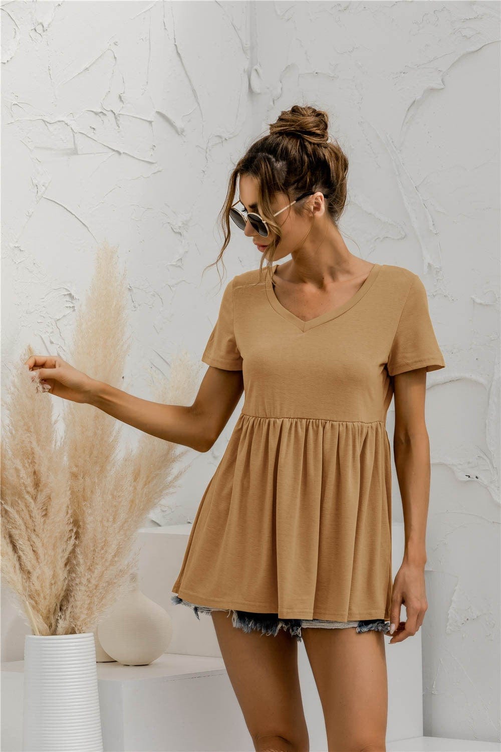 Solid Peplum Loose Fit Blouse