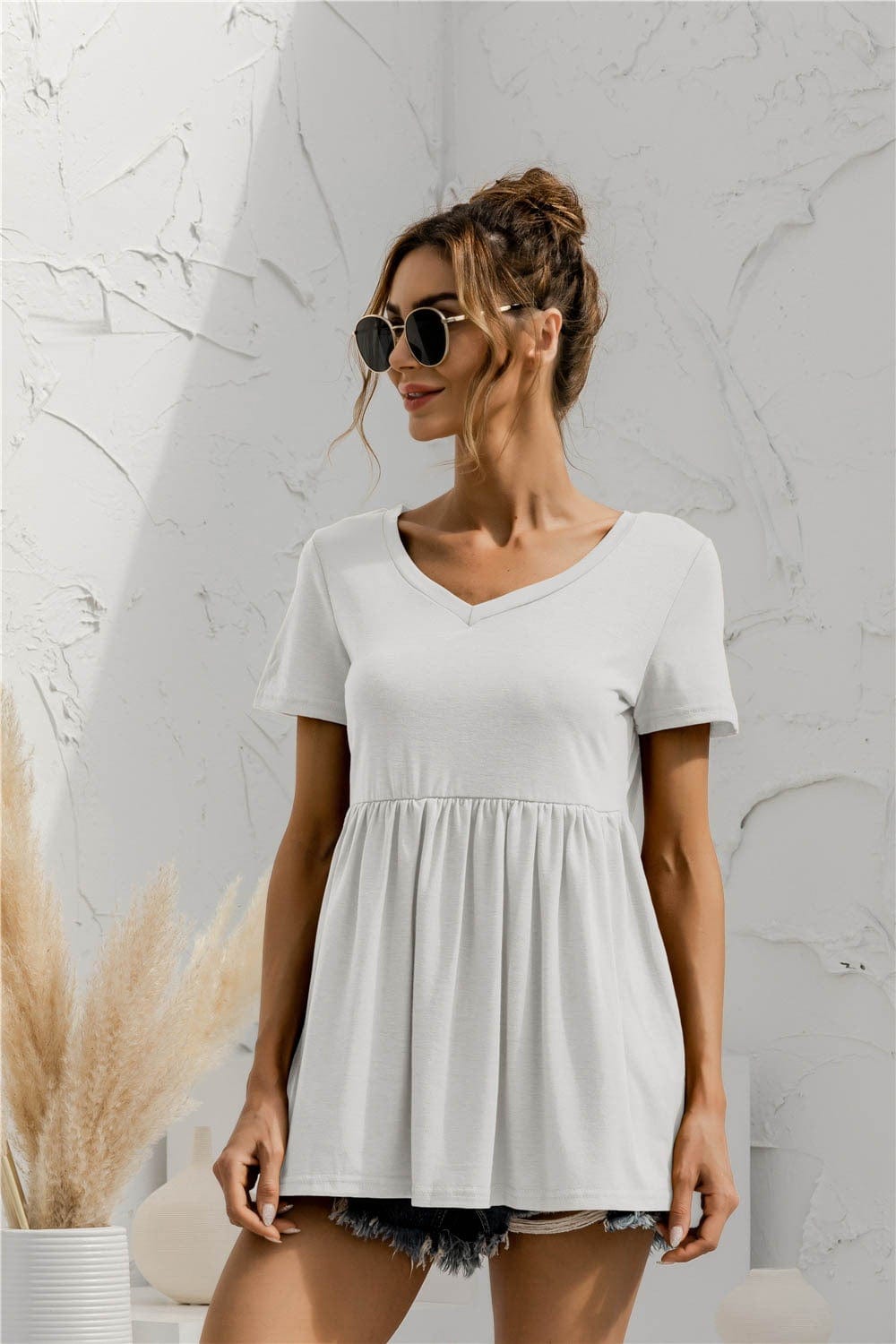 Solid Peplum Loose Fit Blouse