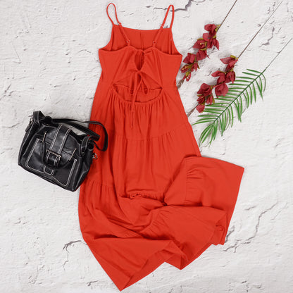 Vestido camisero con volantes y espalda abierta