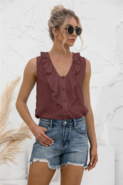 Ruffle Clip-Dot Tank Top