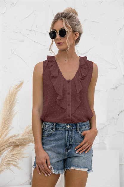 Ruffle Clip-Dot Tank Top