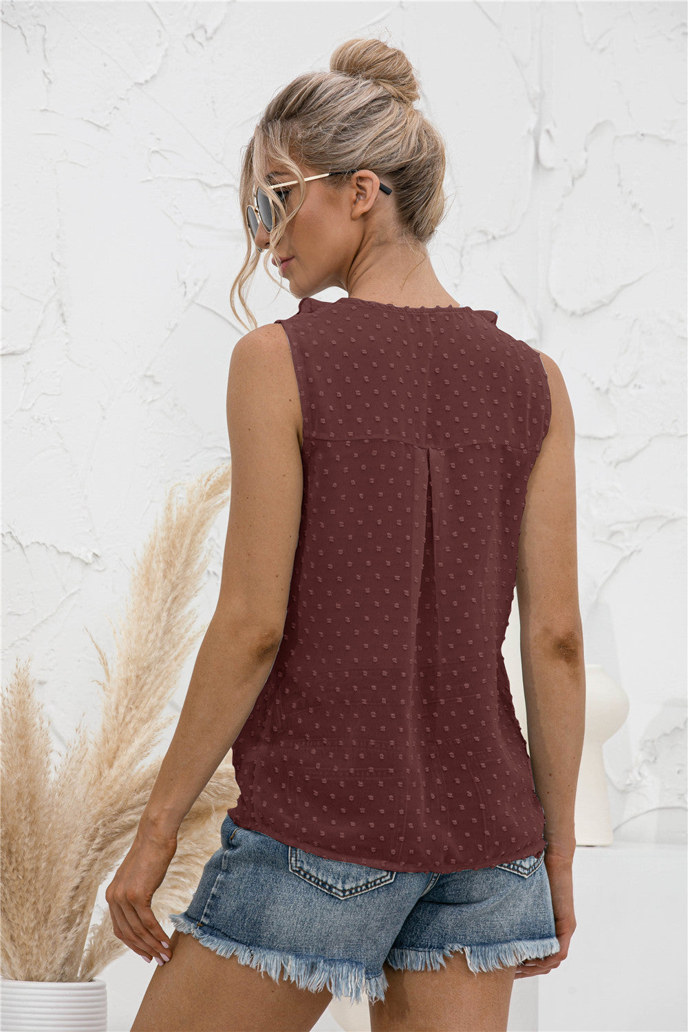 Ruffle Clip-Dot Tank Top
