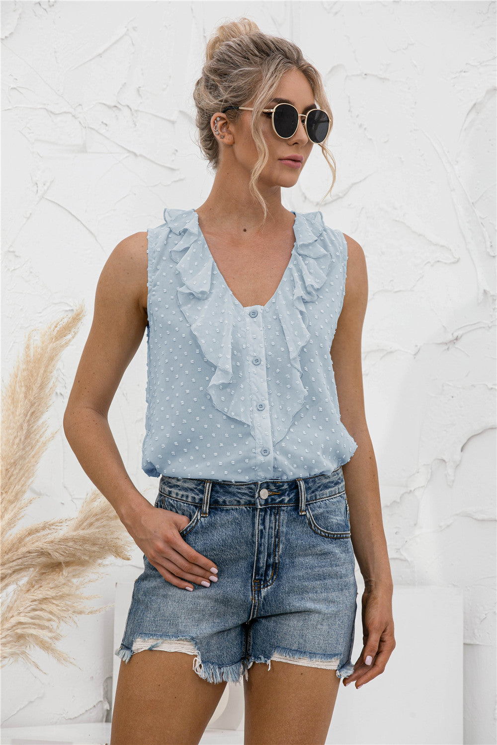 Ruffle Clip-Dot Tank Top