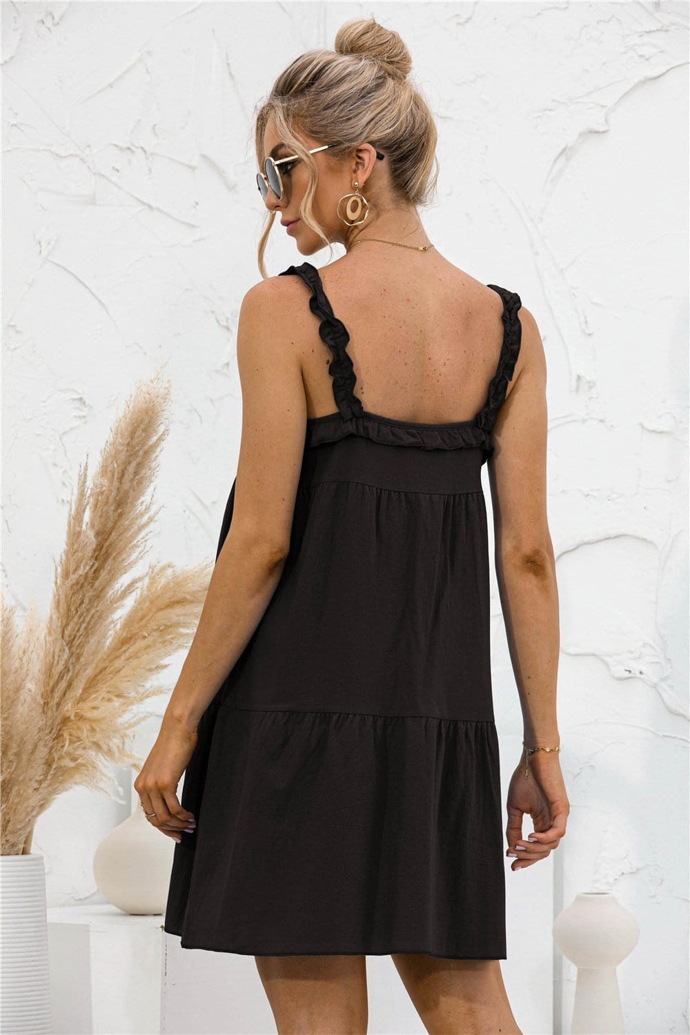 Tie Ruffle Tunic Dress