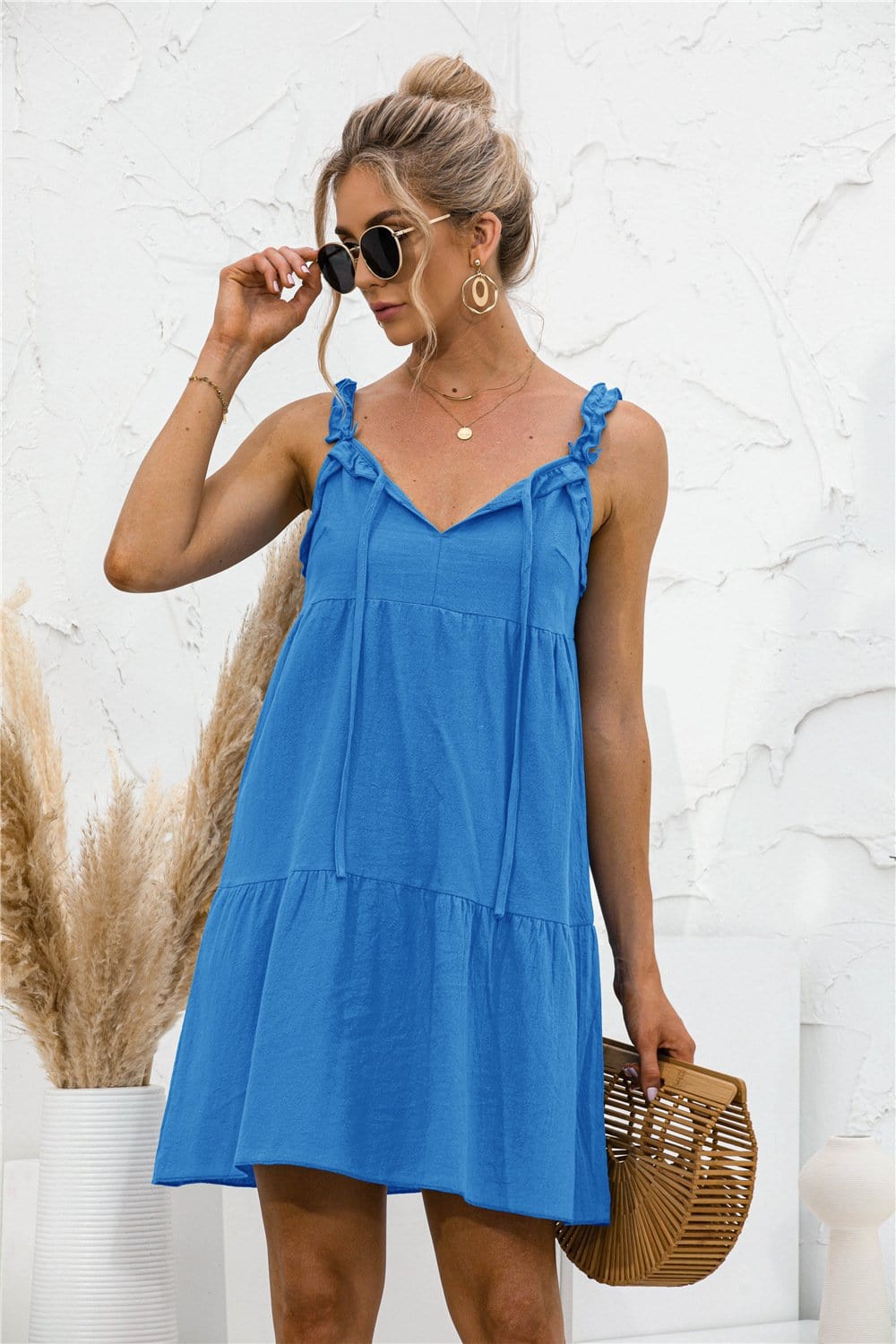 Tie Ruffle Tunic Dress