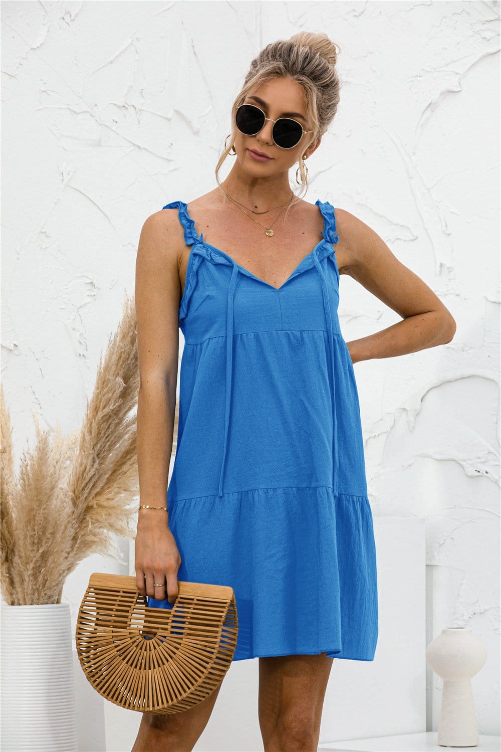 Tie Ruffle Tunic Dress