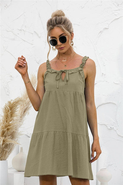 Tie Ruffle Tunic Dress