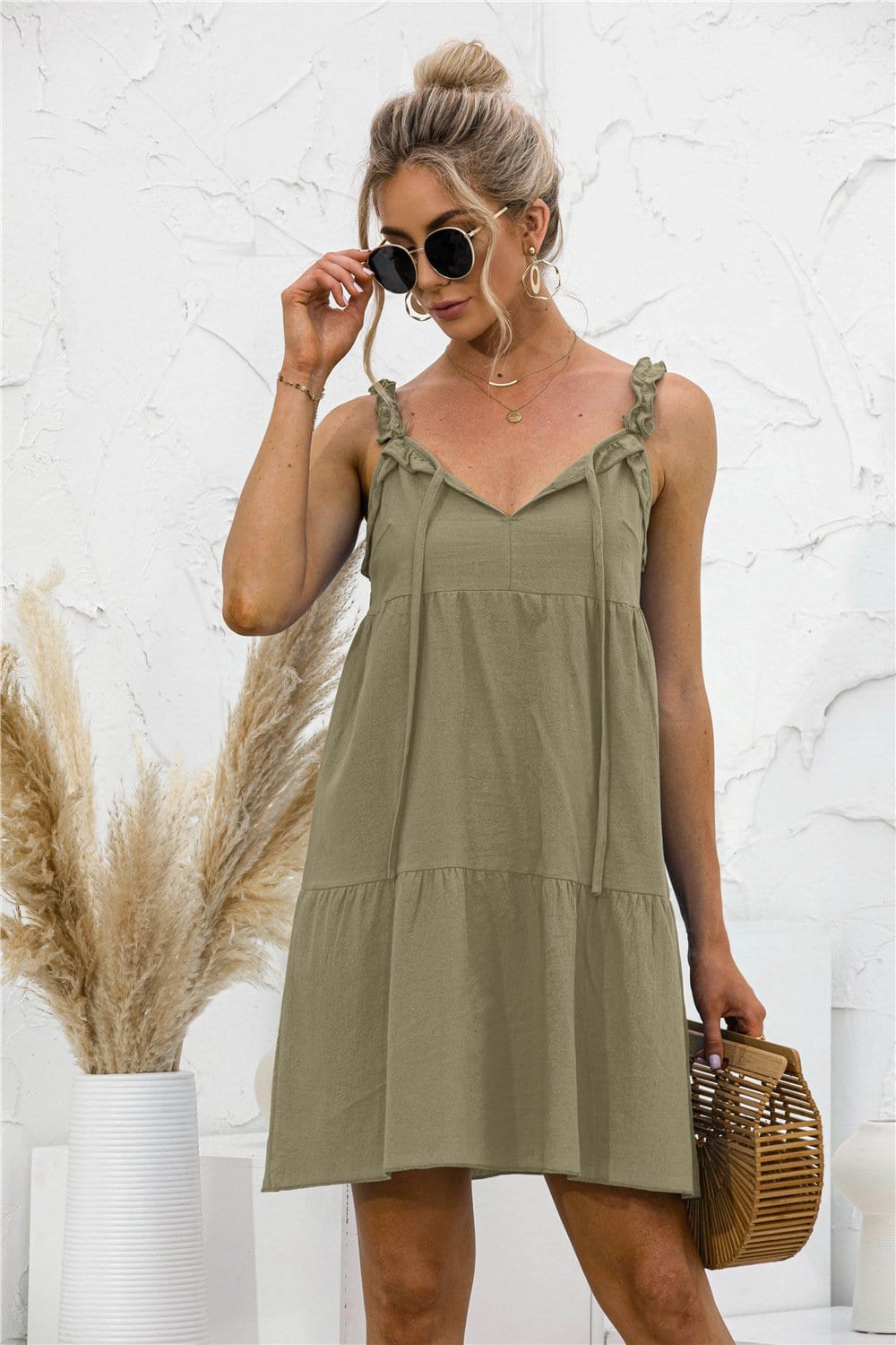 Tie Ruffle Tunic Dress
