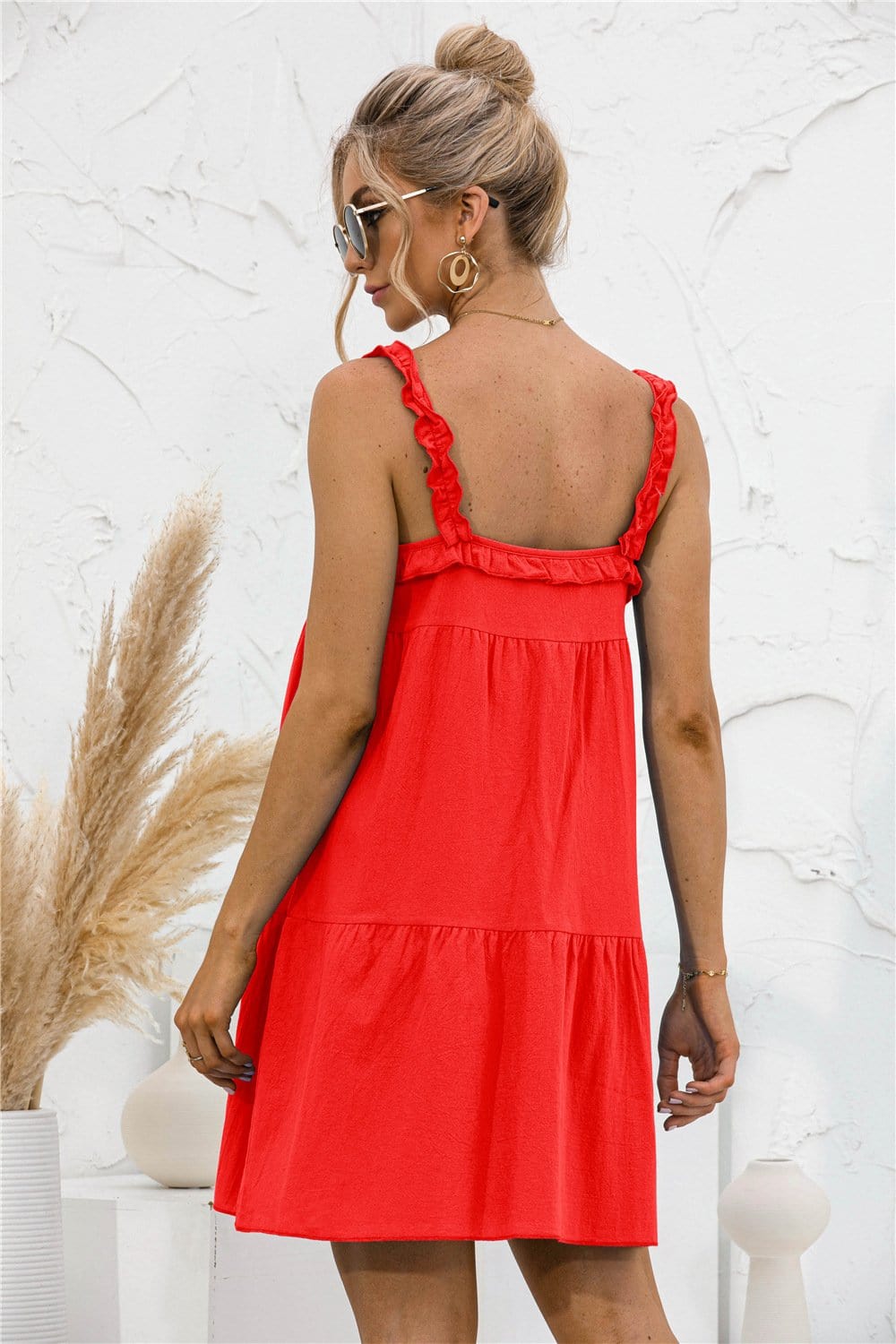 Tie Ruffle Tunic Dress