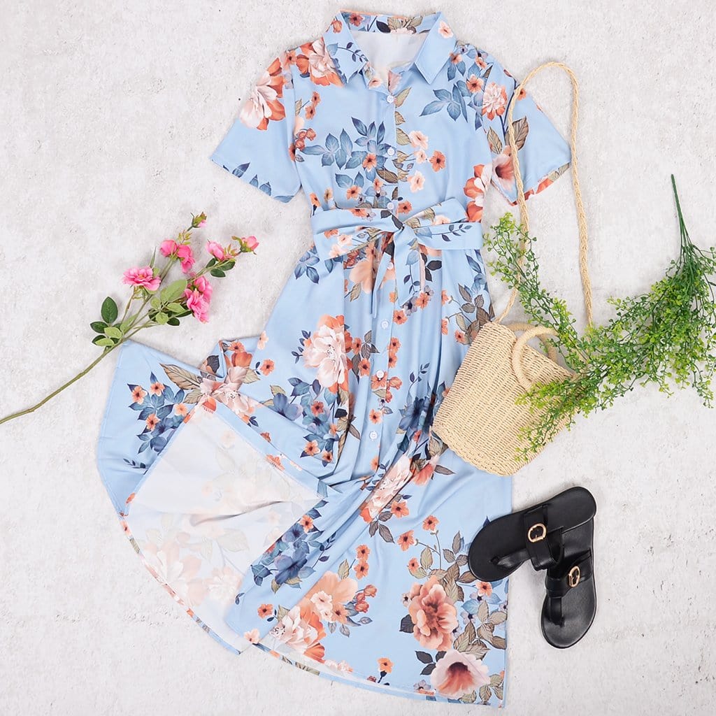 Vestido maxi con estampado floral y botones