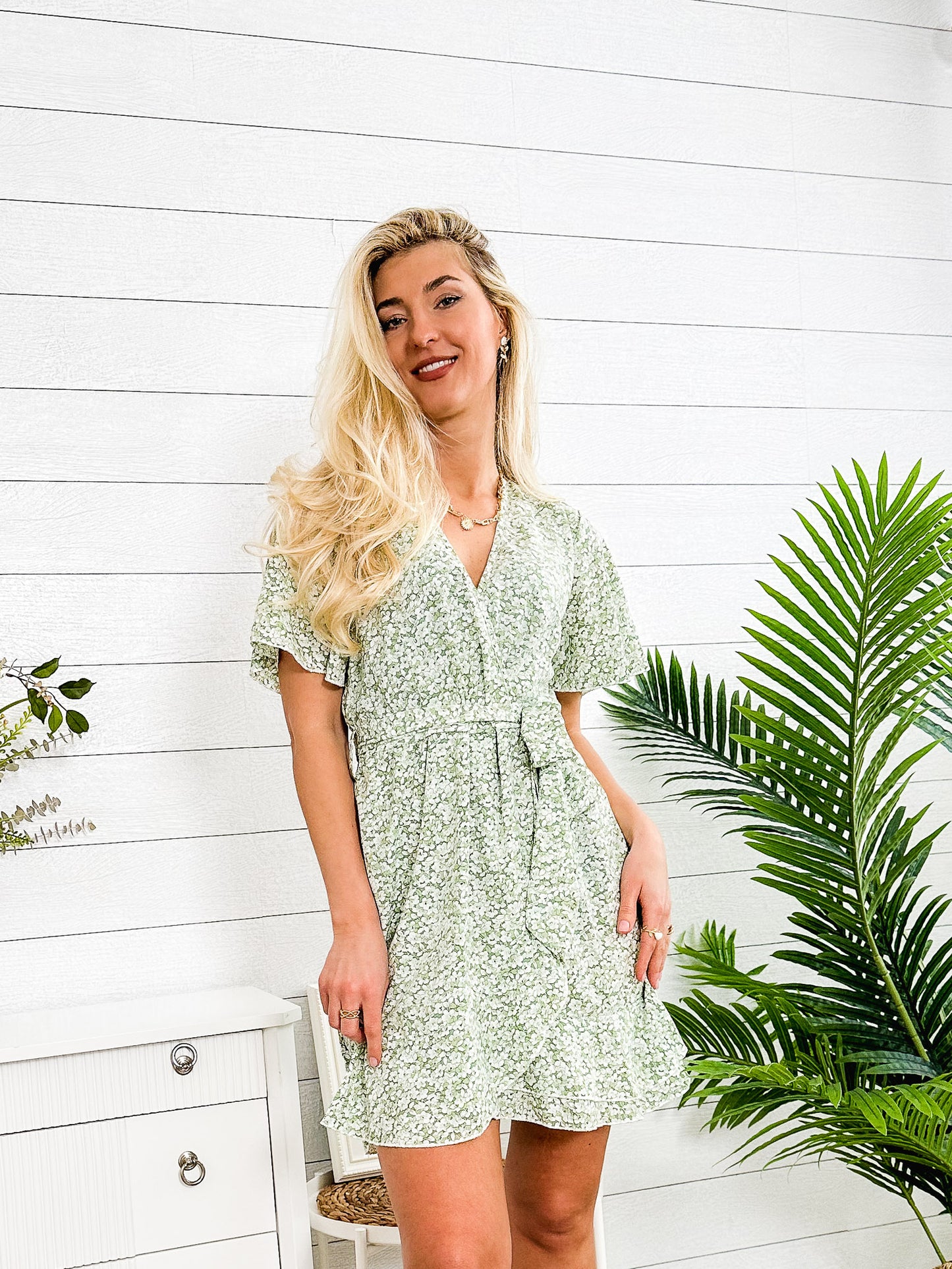 Floral Print Wrap-Tie V-Neck Mini Dress