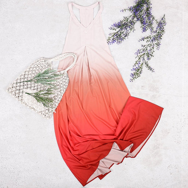 V Neck Sleeveless Ombre Dye Maxi Dress for Women Floor