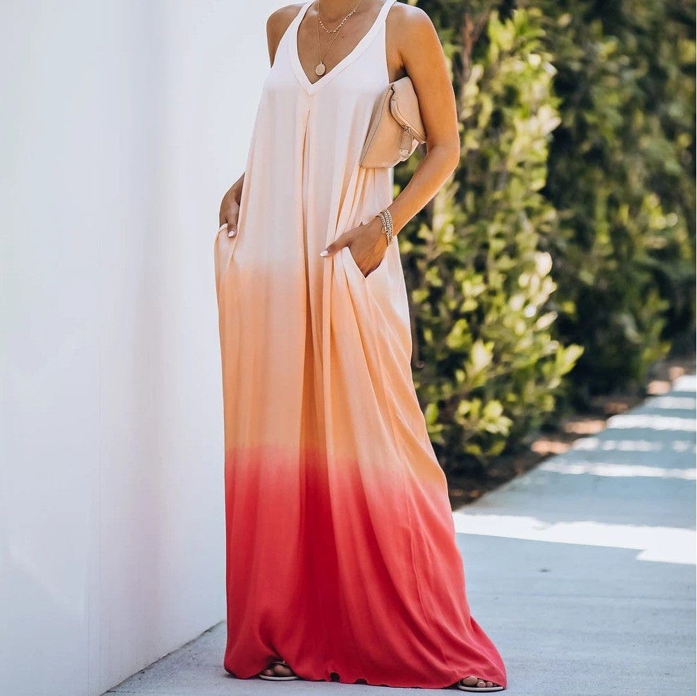 V Neck Ombre Maxi Dress