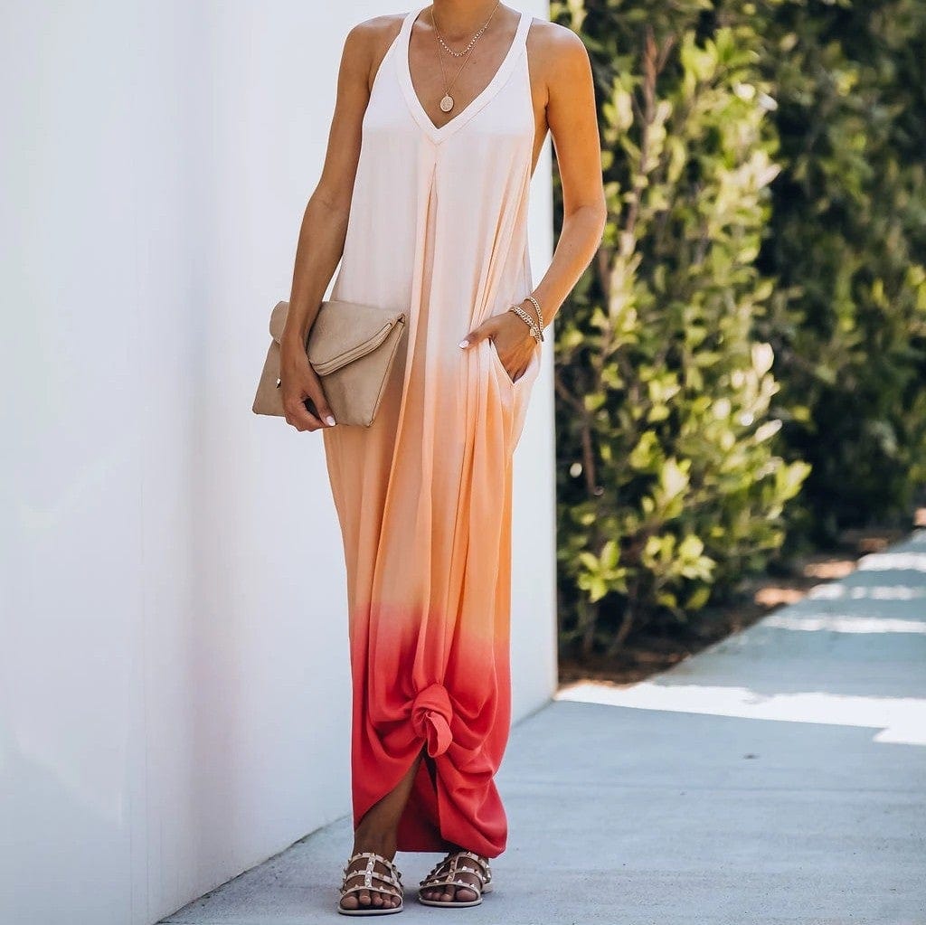 V Neck Ombre Maxi Dress