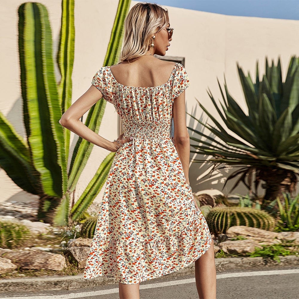 Smocked Waist Daisy Floral Dress