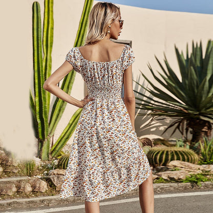 Smocked Waist Daisy Floral Dress
