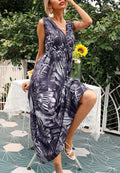 Vestido con estampado tropical y lazo en la espalda