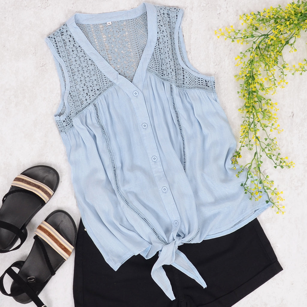 Crochet Lace Detail Knot Blouse