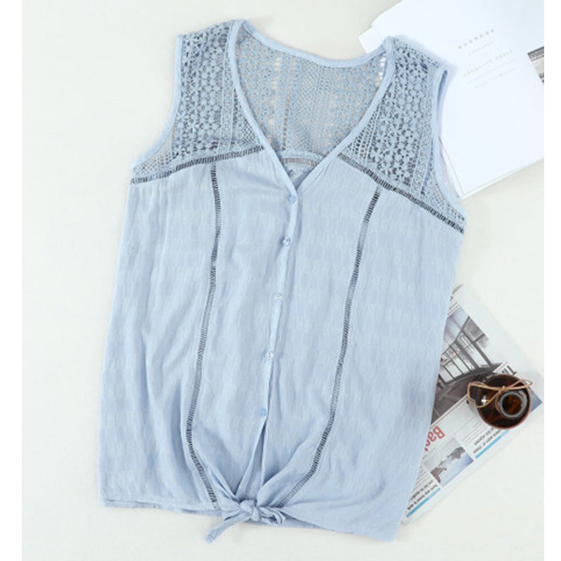 Crochet Lace Detail Knot Blouse