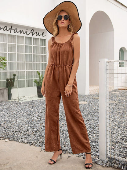 Solid Color Ruffle Strap Jumpsuit