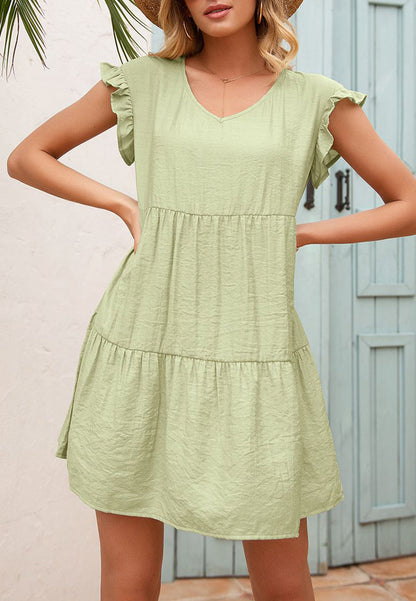 Ruffle Sleeve Tier Tunic Dress