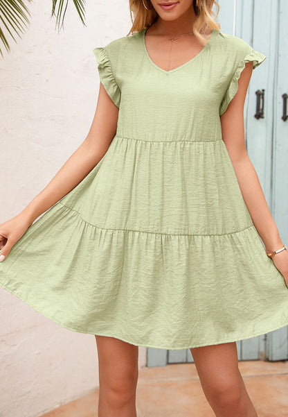 Ruffle Sleeve Tier Tunic Dress
