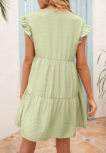 Ruffle Sleeve Tier Tunic Dress