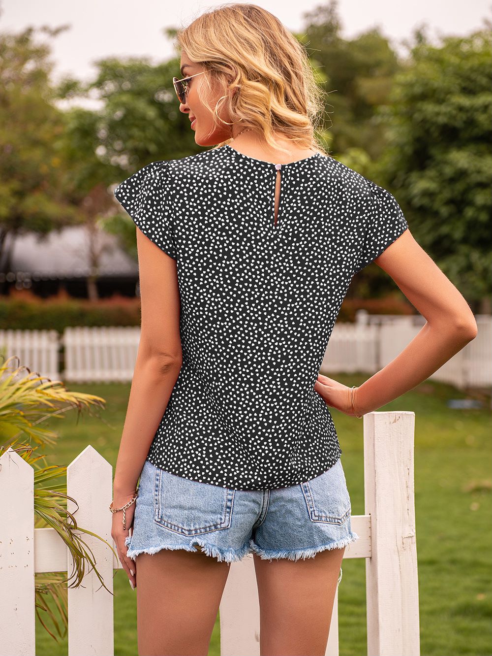 Ruffle Dot Cap Sleeve Blouse