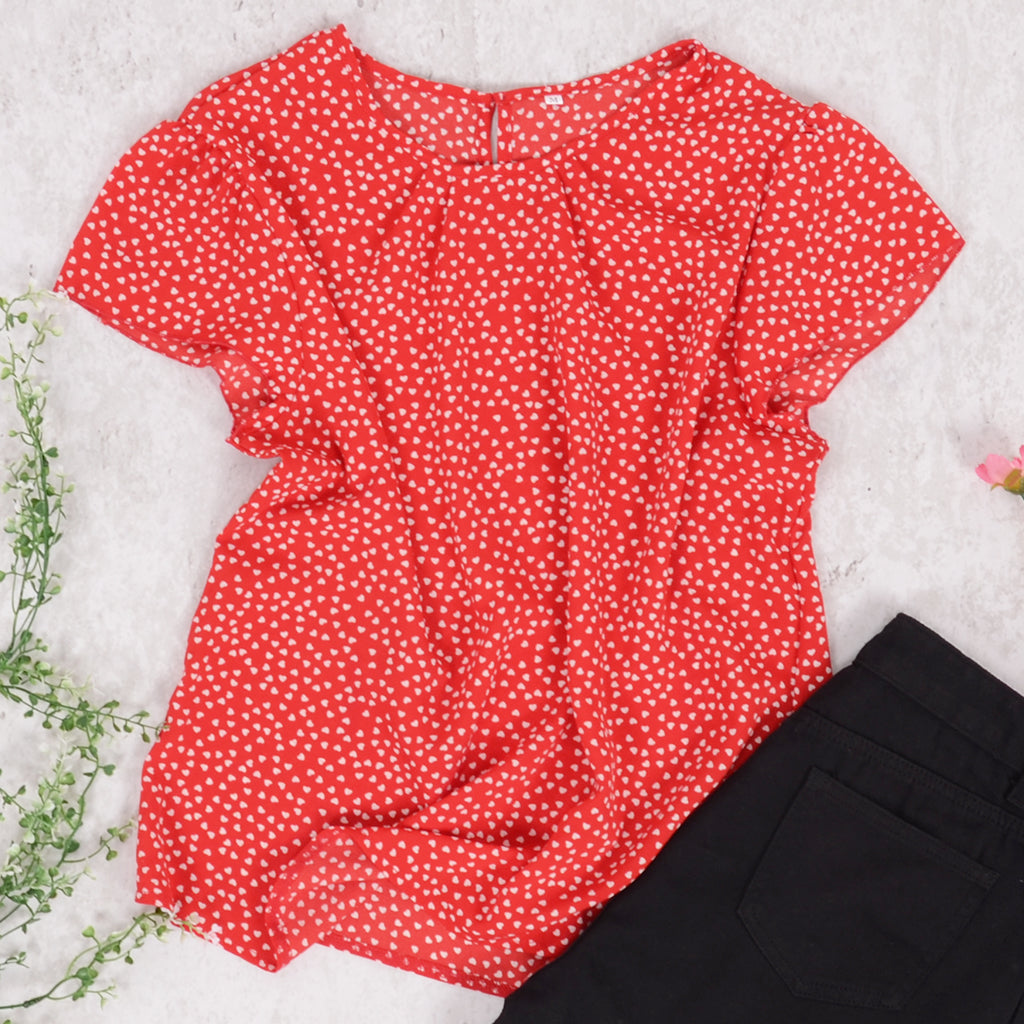 Ruffle Dot Cap Sleeve Blouse