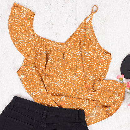 Blusa de tirantes con estampado de volantes