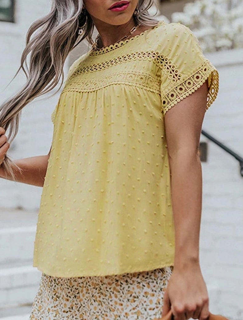 Swiss Dot Button Back Blouse