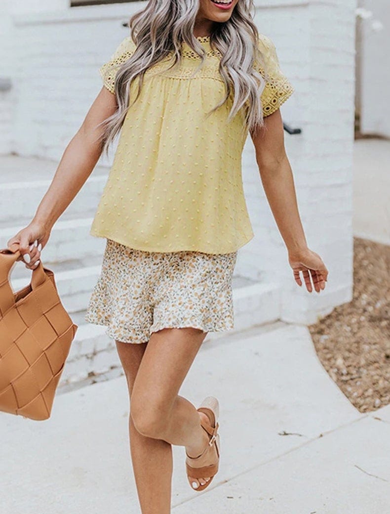 Swiss Dot Button Back Blouse