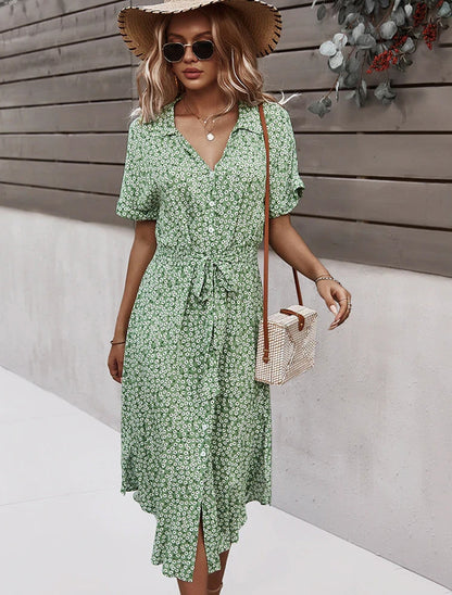 Vestido con cuello fruncido y botones de margaritas