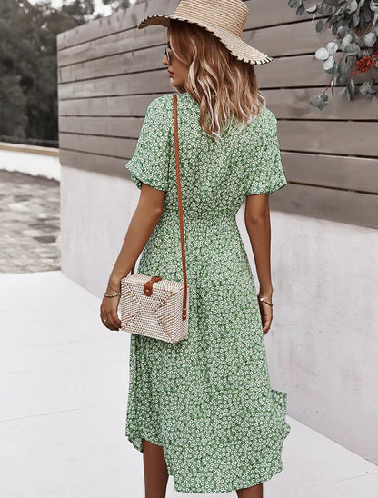 Vestido con cuello fruncido y botones de margaritas