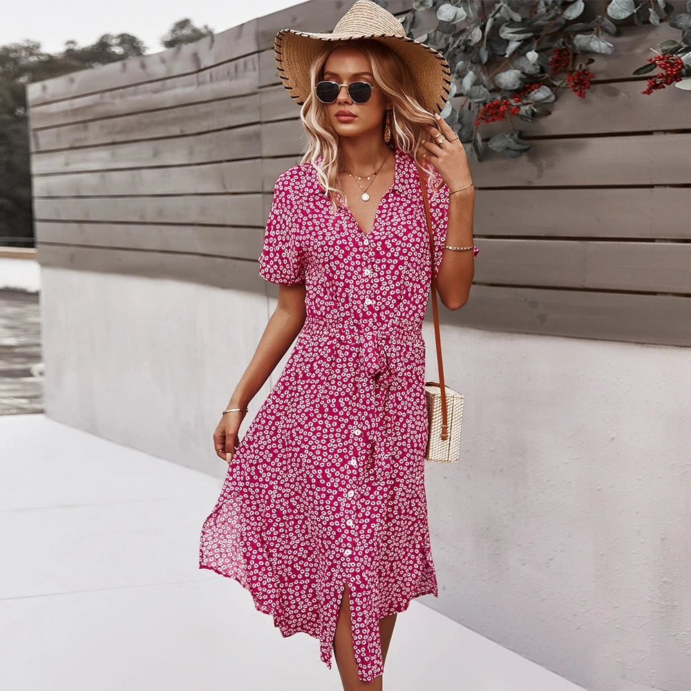 Vestido con cuello fruncido y botones de margaritas