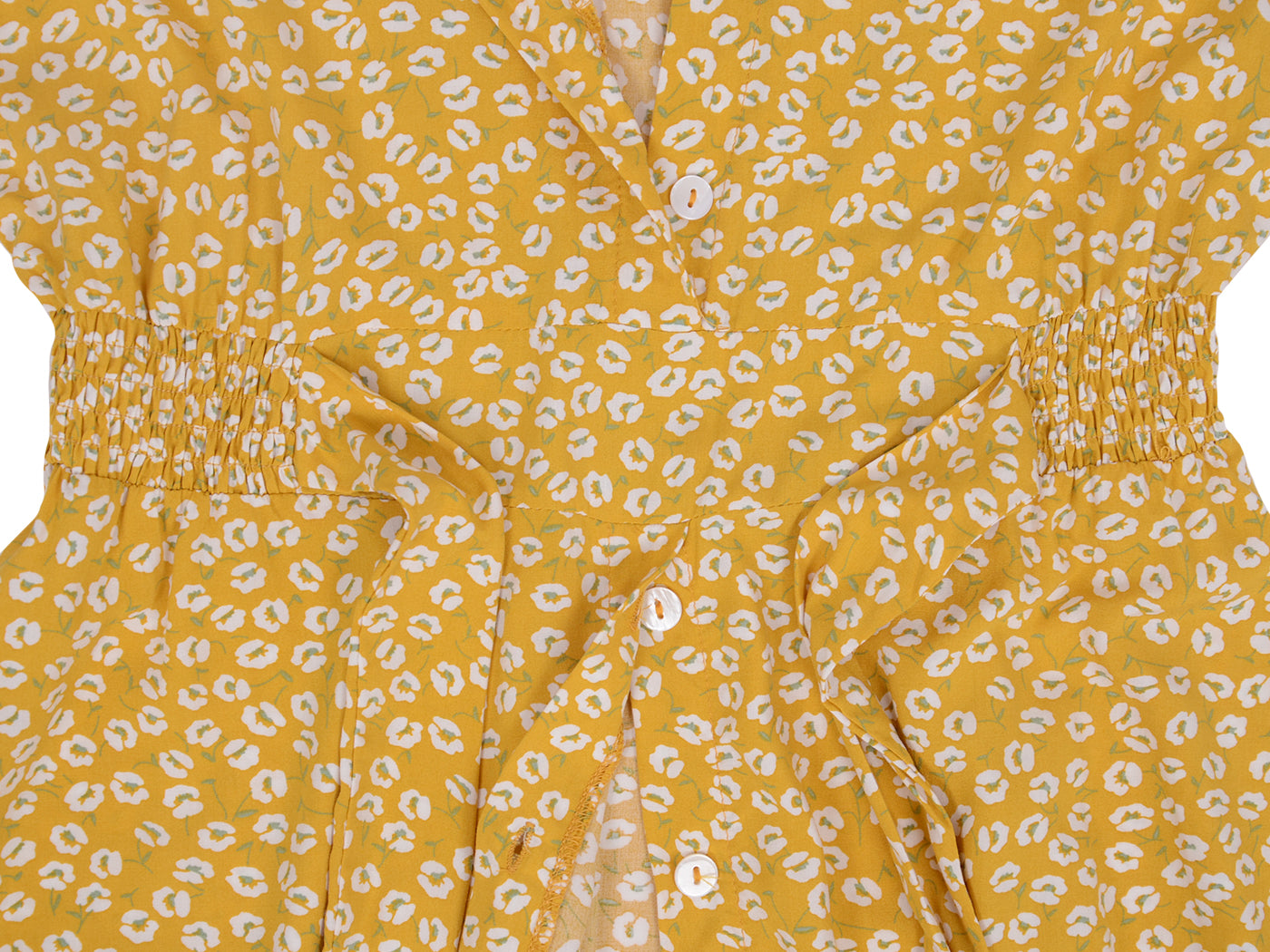 Vestido con cuello fruncido y botones de margaritas