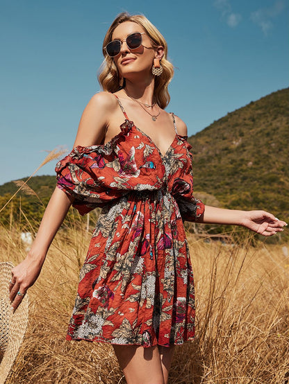 Cold Shoulder Floral Dress