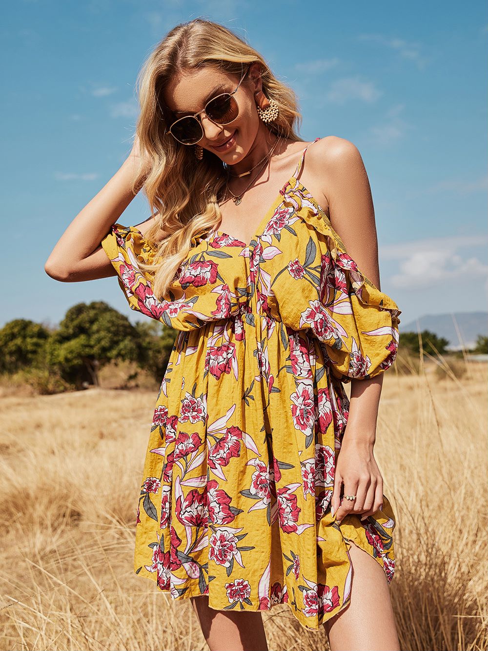 Cold Shoulder Floral Dress