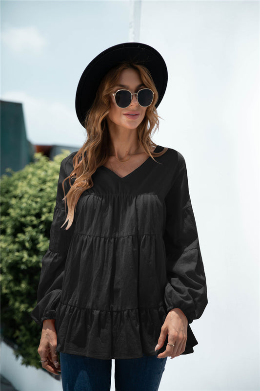 Blusa de transición fruncida con escote en V